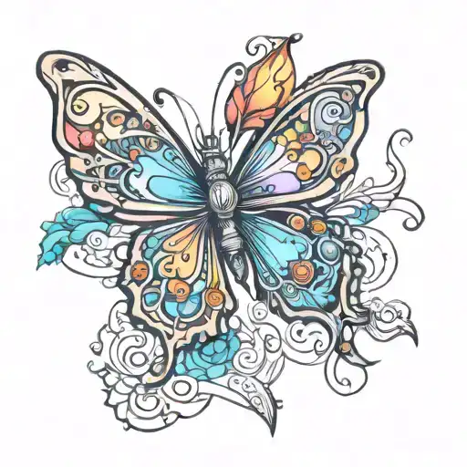Neck Tattoo Of September Birth Stone Colour Into A Butterfly