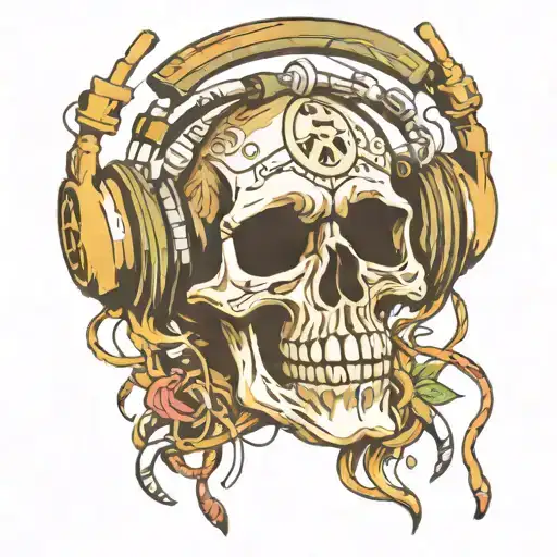 Skull Earphones Peace Sign