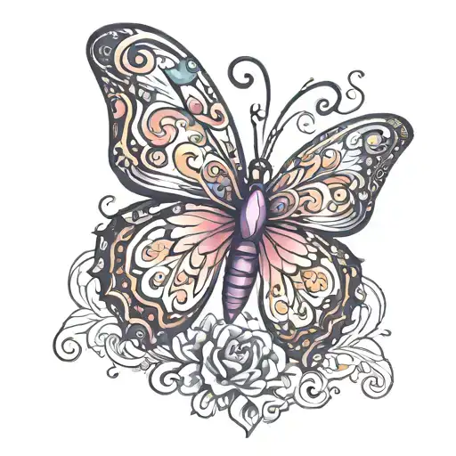 Neck Tattoo Of September Birth Stone Colour Into A Butterfly For Male