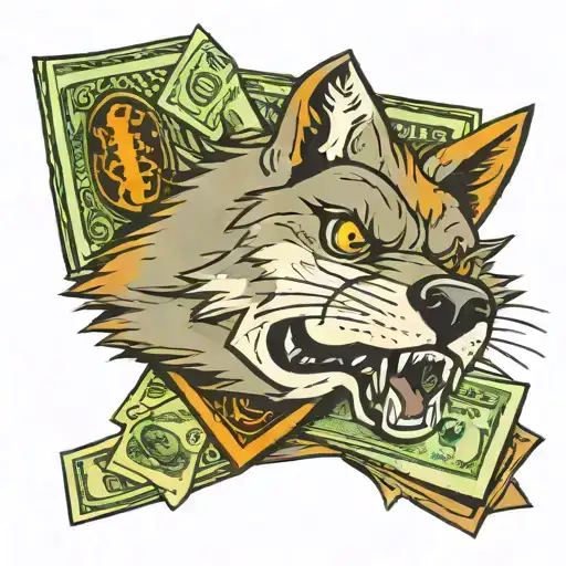 A New-school Style Stack Of Cash With A Sneaky Wolf Peeking Out