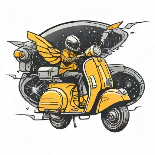 A Vespa Scooter Transformed Into A Futuristic Spaceship Flying Through A Galaxy