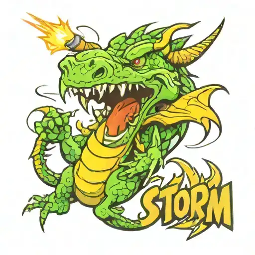 Electric Dragon Wrapped Around A Lightning Bolt With The Word Storm