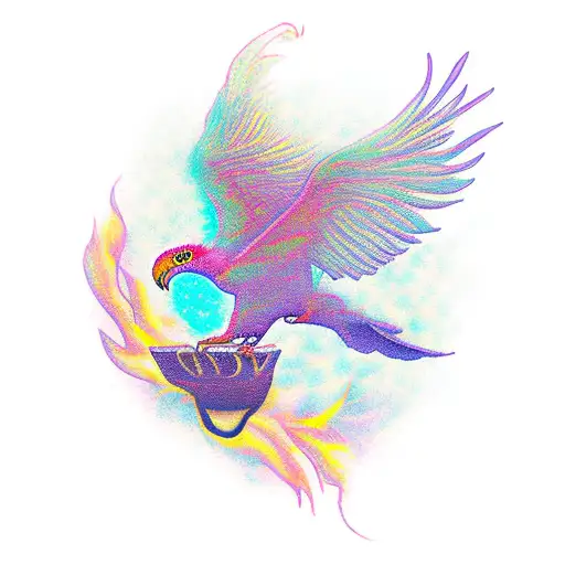 Pheonix Flying Out Of A Lotus