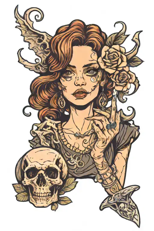 Lady With Skull In Hand Holding