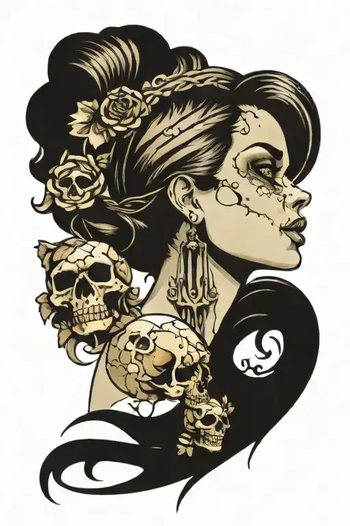 Lady Sideview Holding Skull In Hand