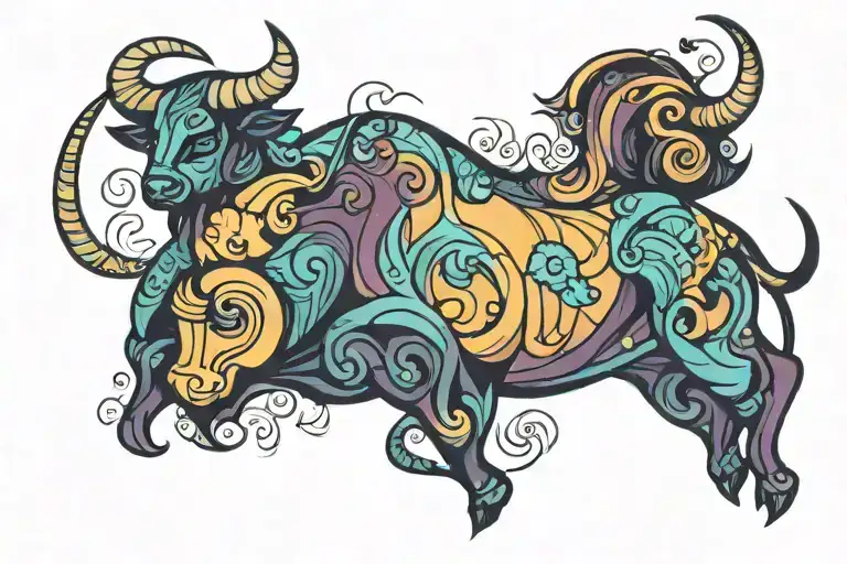 An Abstract Design Incorporating The Zodiac Sign Of Taurus And A Mother-son Silhouette