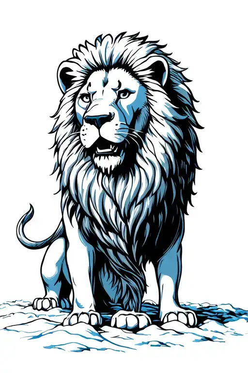 In A Pit With A Lion On A Snowy Day