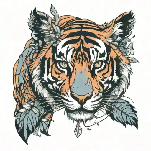 A Tiger Surrounded By Crystals In A Mystical Forest