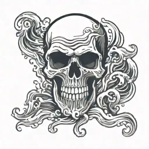 Skull With Sea Waves Crashing In The Background Black