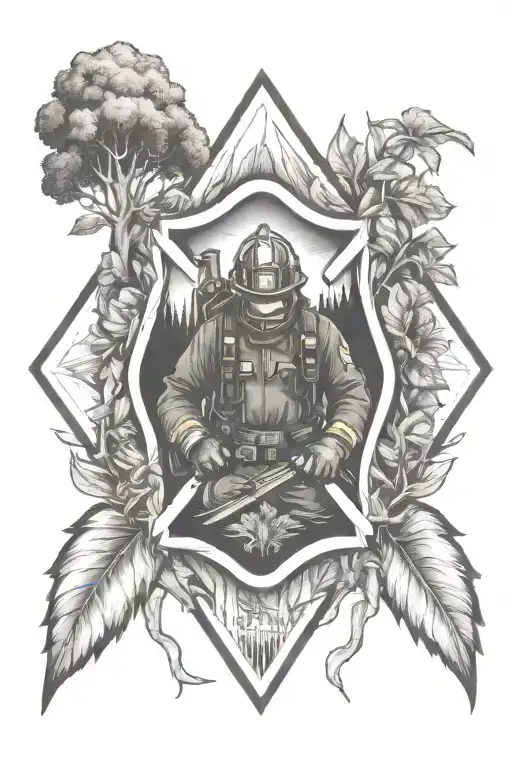 A Firefighter Emblem Surrounded By Nature Element