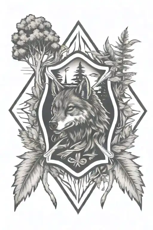 A Firefighter Emblem Surrounded By Nature Element Like Wolf