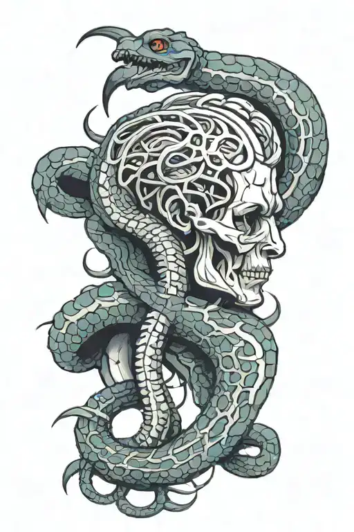 A Spine Connected To The Brain With A Snake Going Around It