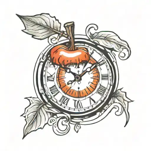 A Surrealistic Tattoo Design Of An Apple Morphing Into A Clock Symbolizing Time Running Out