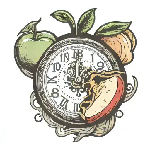 A Surrealistic Tattoo Design Of An Apple Morphing Into A Clock Symbolizing Time Running Out