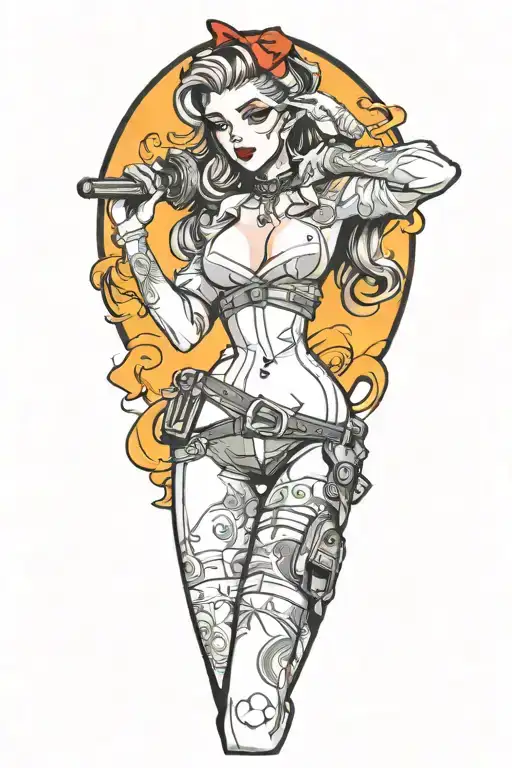 Generate A Tattoo With Sexy Anime Pinup Girl Topless