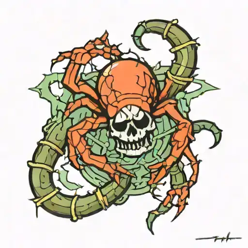 Phantom Tropes Spider Tattoo With The Number 7 Incorporated There's Chain Wrapped Around It