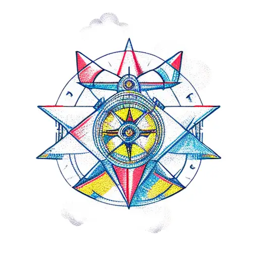 Lion And Flying Aeroplane And Compass