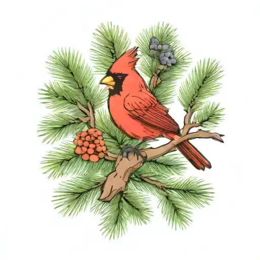 Cardinal On Minimal Pine Tree Branch