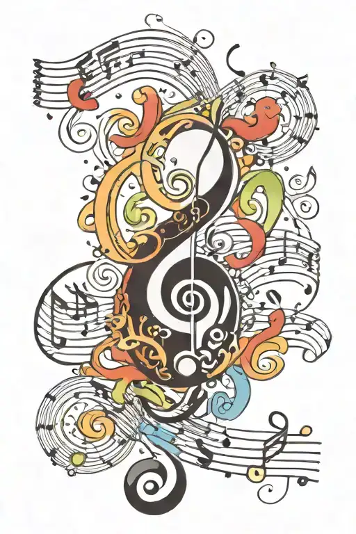 Ying Yang Symbol Surrounded By Music Notes Floating