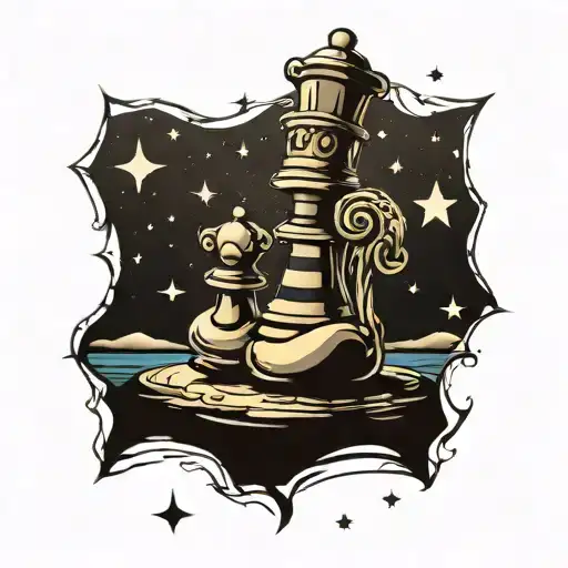 A Chess Piece Morphing Into A Camping Tent Under A Starry Sky