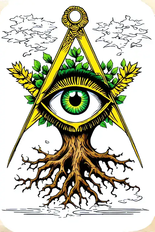 Freemason With Eye And Tree Root Outline