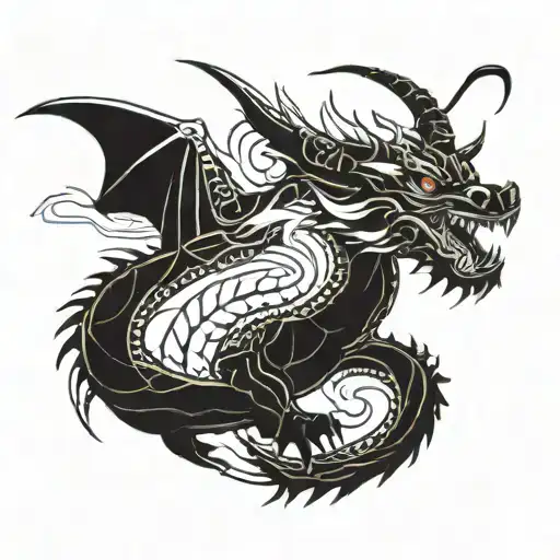 A Futuristic Cyberpunk Version Of A Dragon In Traditional Japanese Style On Hand