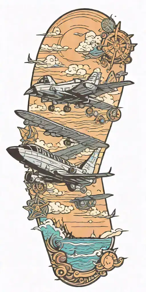 Beach Scene With A Jet Flying In The Sky Background