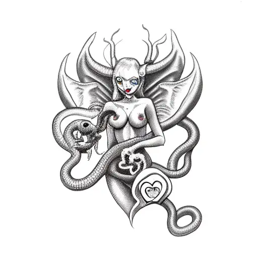 Succubus Holding Snake And Human Heart