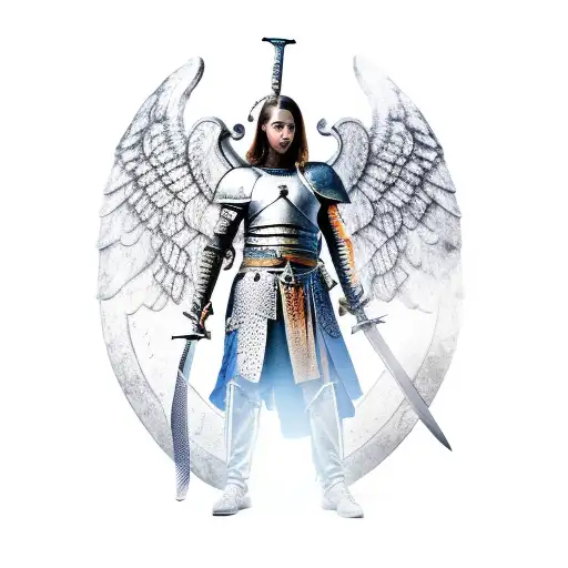 An Warrior Angel Holding A Shield And A Sword To Fight Of Demons