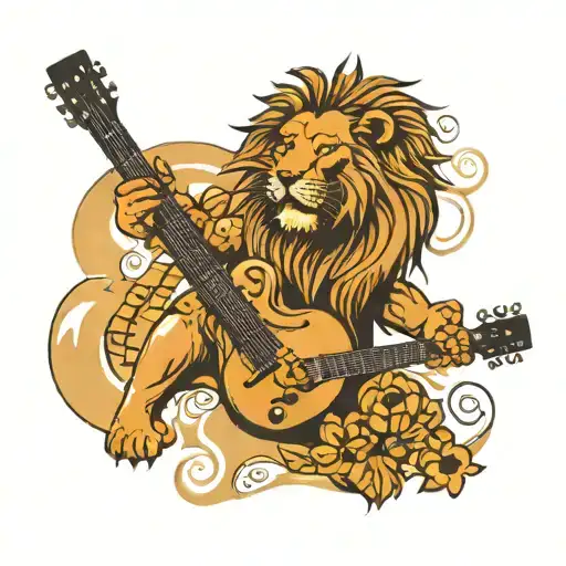 A Lion Playing A Guitar Surrounded By Coffee Beans And Musical Notes