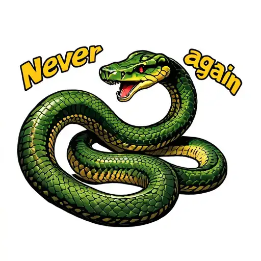 Snake With Text Above It Saying Never Again