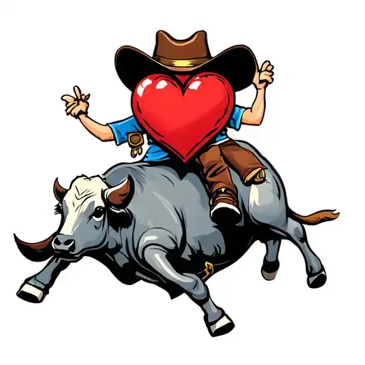 Animated Heart Wearing Cowboy Hat Riding Mechanical Bull