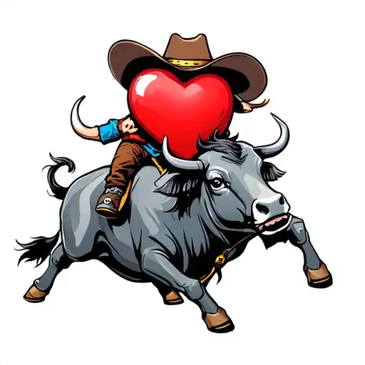 Animated Heart Wearing Cowboy Hat Riding Mechanical Bull