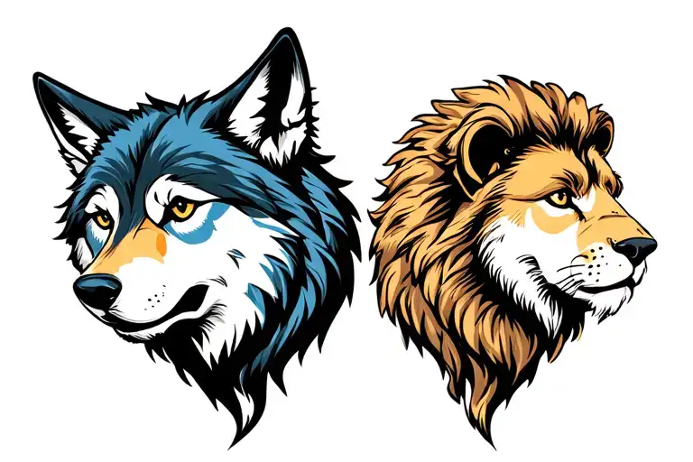 Wolf And Lion Back To Back