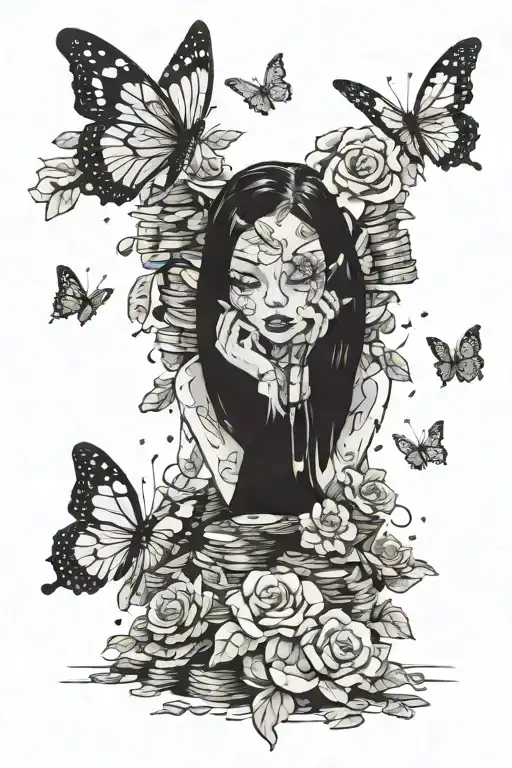 A Stack Of Money Being Showered With Pretty Flowers And Butterflies