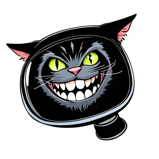 Cheshire Cat Smile And Eyes Inside Emergency Glass With Black Background