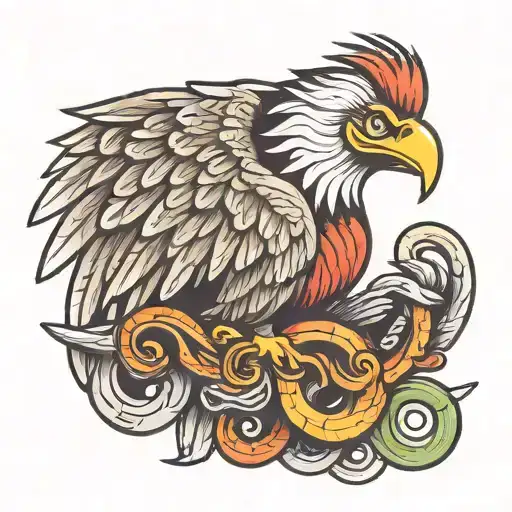 Mexican Eagle With A Feathered Snake Wrapped Together