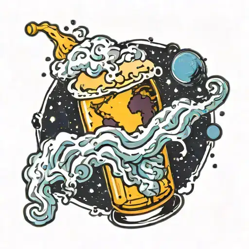 Pint Of Beer Morphing Into A Galaxy With Planet Earth As The Foam