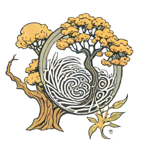 Enso Circle And Tree Of Life Tree Growing Inside Representing