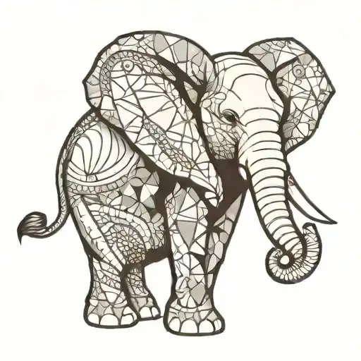 A New-school Style Elephant With A Geometric Pattern Incorporating Other Wildlife Elements