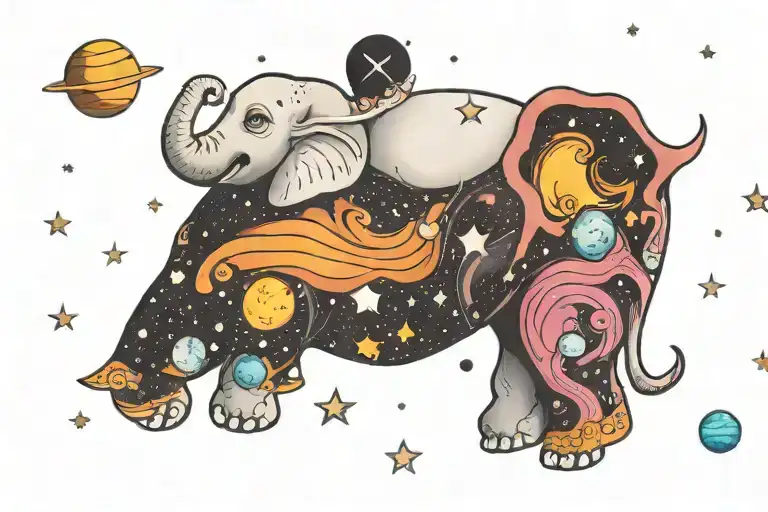A Cosmic Elephant Floating In Space Surrounded By Planets And Stars