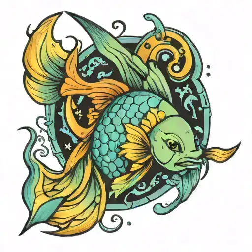 Pisces Zodiac Sign Cover Up Tattoo Design