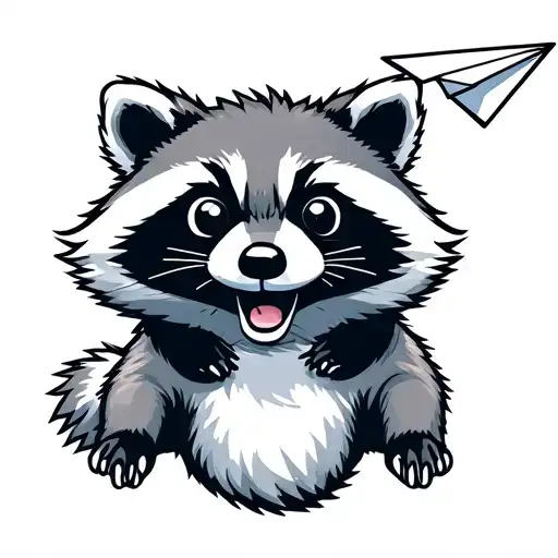 Raccoon Throwing Paper Airplane Flying