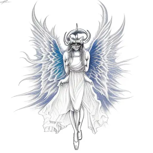 Demon And Angel Fly At Each Other