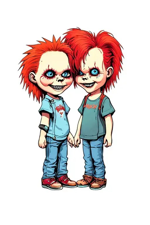 Chucky From Rugrats And Chucky Doll Looking At Each Other
