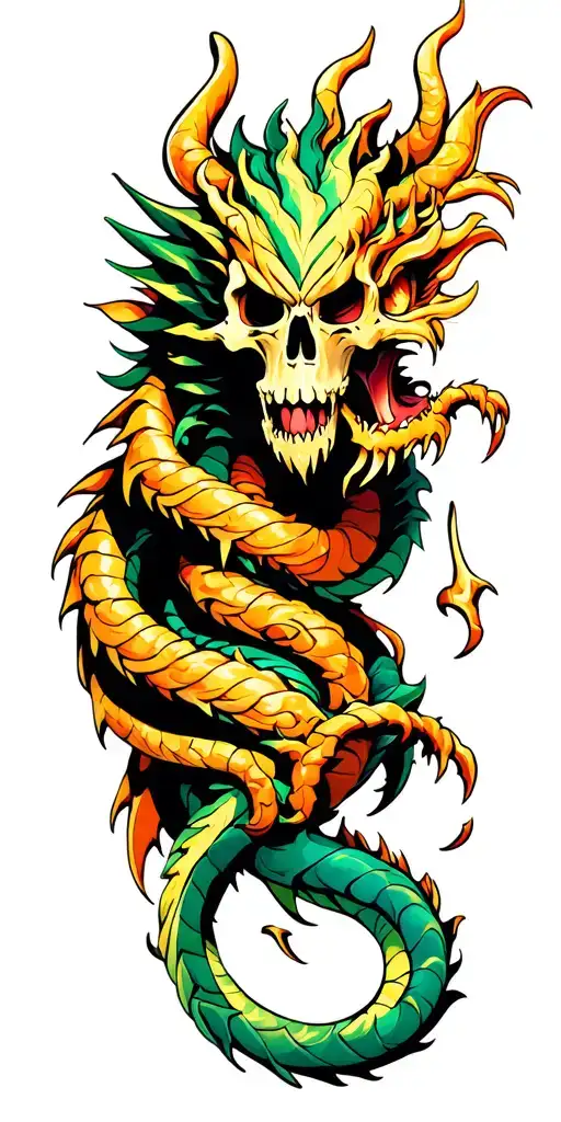 Dragon Wrapped Loosely Intertwined Skull