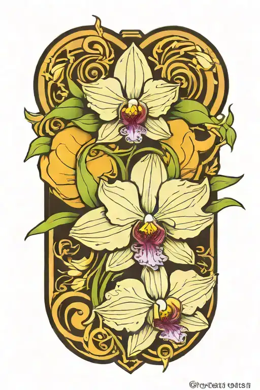 A Tattoo Design Of An Orchid With A Hidden Psychology Symbol Incorporated Into The Petals