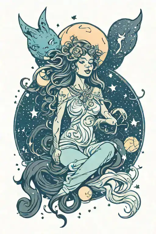 Night Sky With Constellations And Moon Goddess