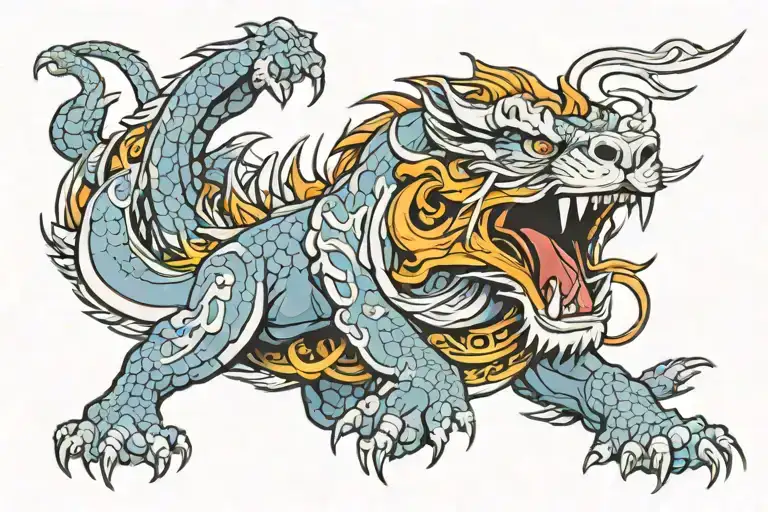 Western Dragon Fighting Lion