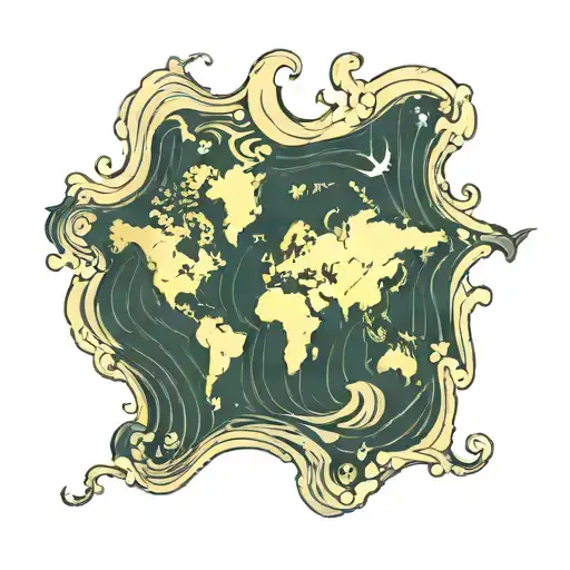 A Map Of The World With Waves Representing Different Oceans And Seas